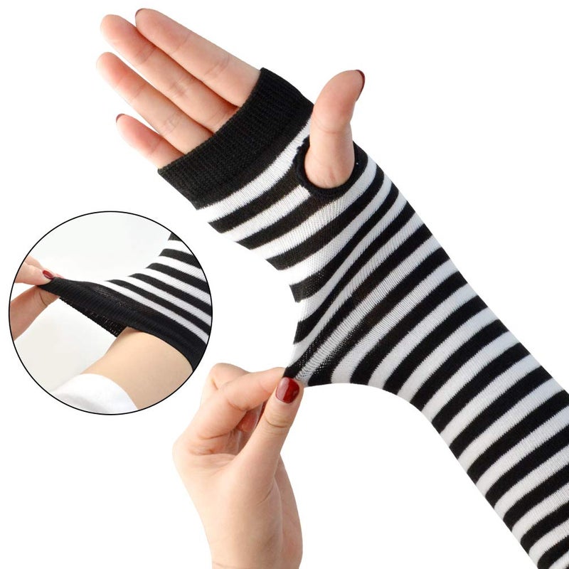 Tongcloud 12 Pairs Women Winter Long Fingerless Gloves - Knitted Arm Warmers, Thumbhole, Elbow Length, Stretchy (Color Set 1, 11.8x3.5'') - Image 4